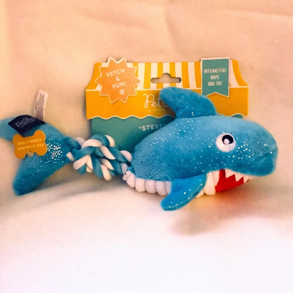 Pet Shop Stevey Shark Dog Toy Aqua-Blue Loud Squeaker, Crinkles & Tugs 4…